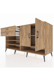 Kronos Konsol 4 Raflı 2 Çekmeceli 2 Kapaklı 176x59x99 Çam-Çam