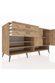 Kronos Konsol 4 Raflı 2 Çekmeceli 2 Kapaklı 176x59x99 Çam-Çam