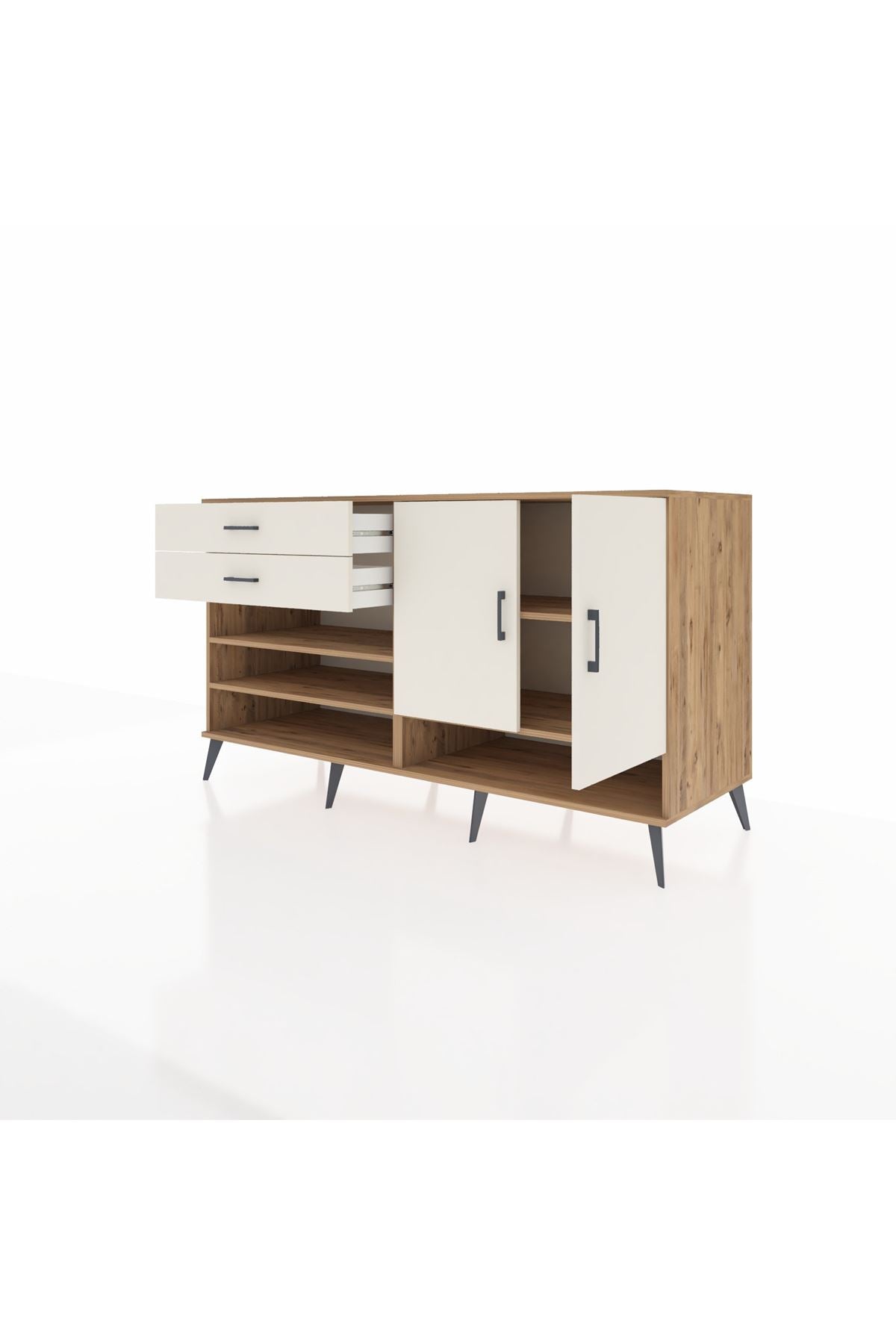 Kronos Konsol 4 Raflı 2 Çekmeceli 2 Kapaklı 176x59x99 Çam-Aytaşı