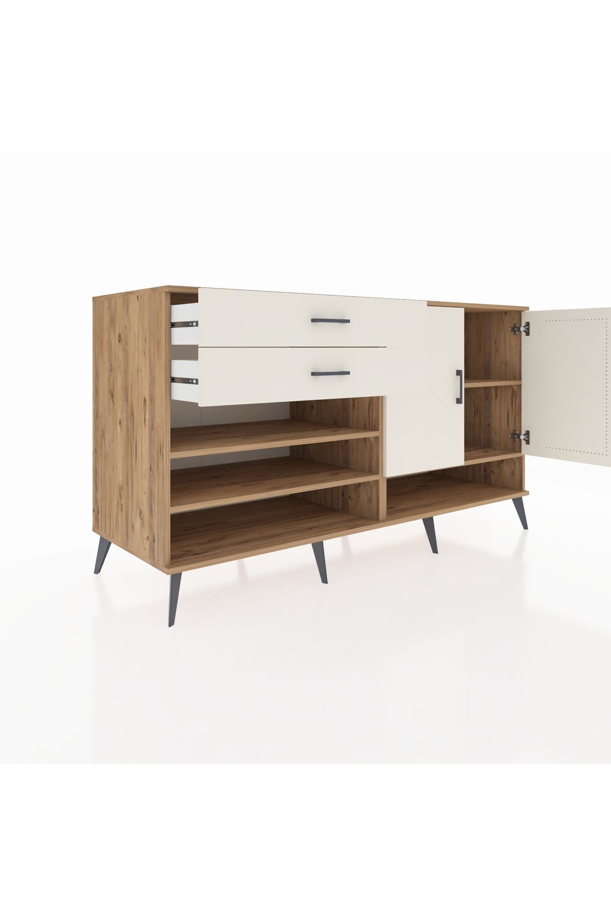 Kronos Konsol 4 Raflı 2 Çekmeceli 2 Kapaklı 176x59x99 Çam-Aytaşı