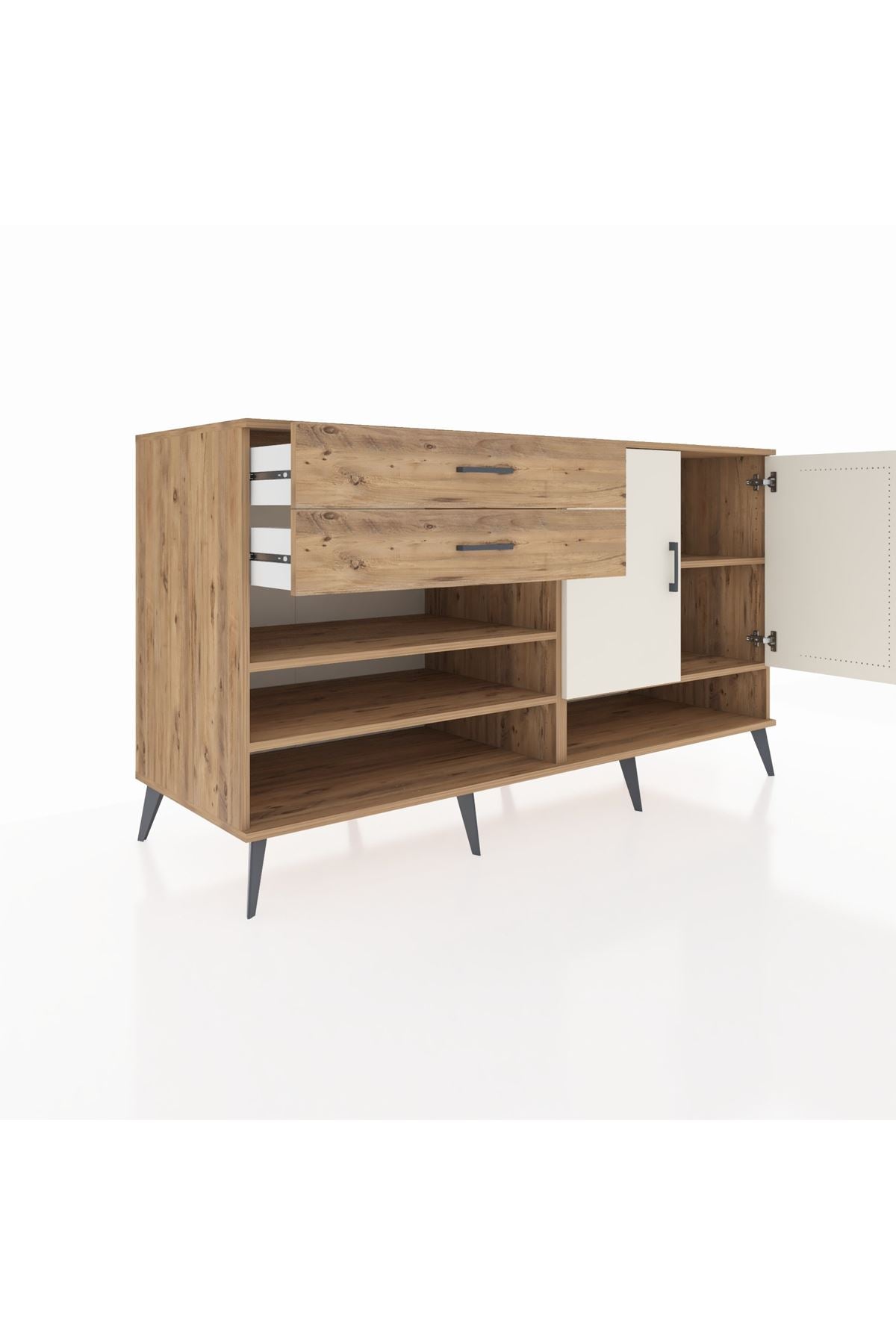 Kronos Konsol 4 Raflı 2 Çekmeceli 2 Kapaklı 176x59x99 Çam-Aytaşı/Çam