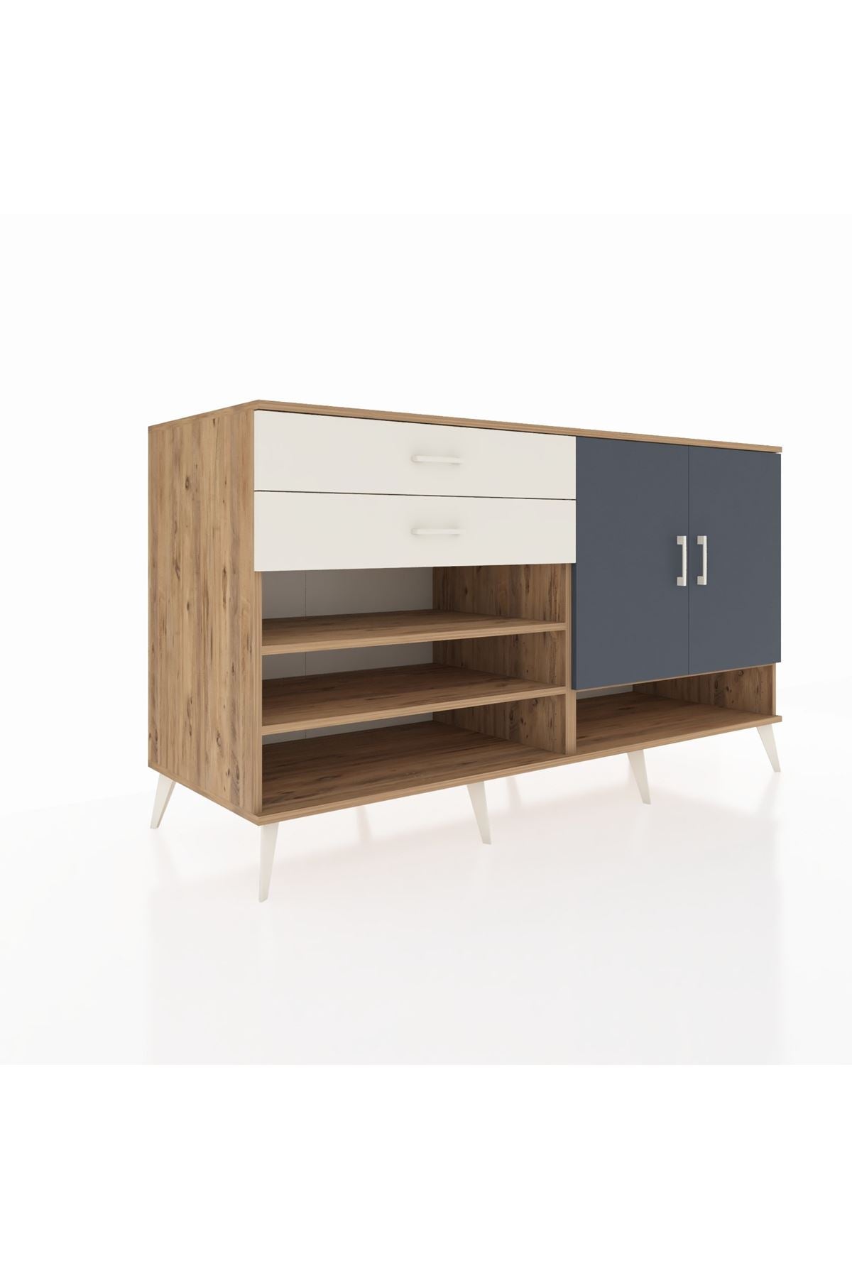 Kronos Konsol 4 Raflı 2 Çekmeceli 2 Kapaklı 176x59x99 Çam-Antrasit/Aytaşı