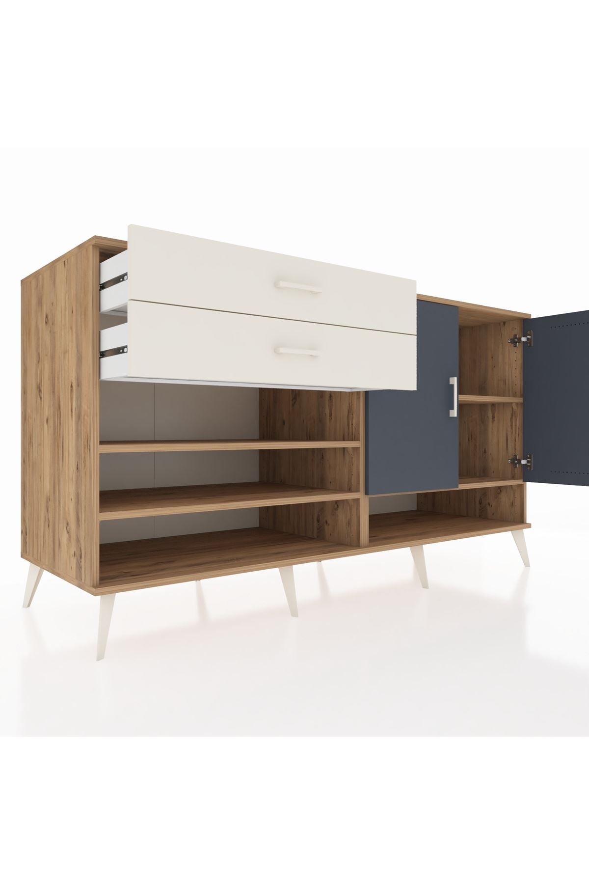 Kronos Konsol 4 Raflı 2 Çekmeceli 2 Kapaklı 176x59x99 Çam-Antrasit/Aytaşı