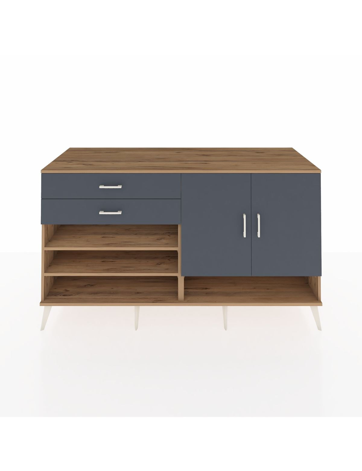 Kronos Konsol 4 Raflı 2 Çekmeceli 2 Kapaklı 176x59x99 Çam-Antrasit