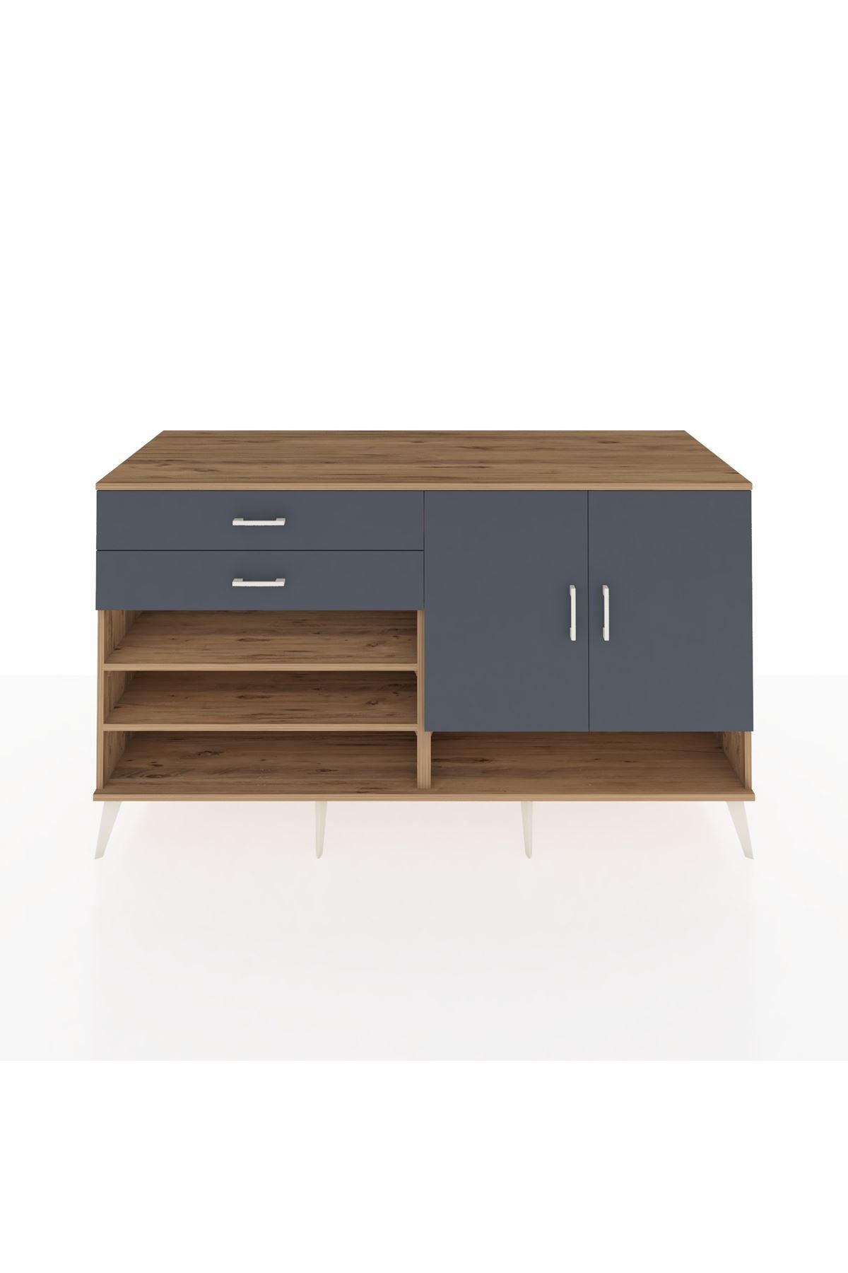 Kronos Konsol 4 Raflı 2 Çekmeceli 2 Kapaklı 176x59x99 Çam-Antrasit