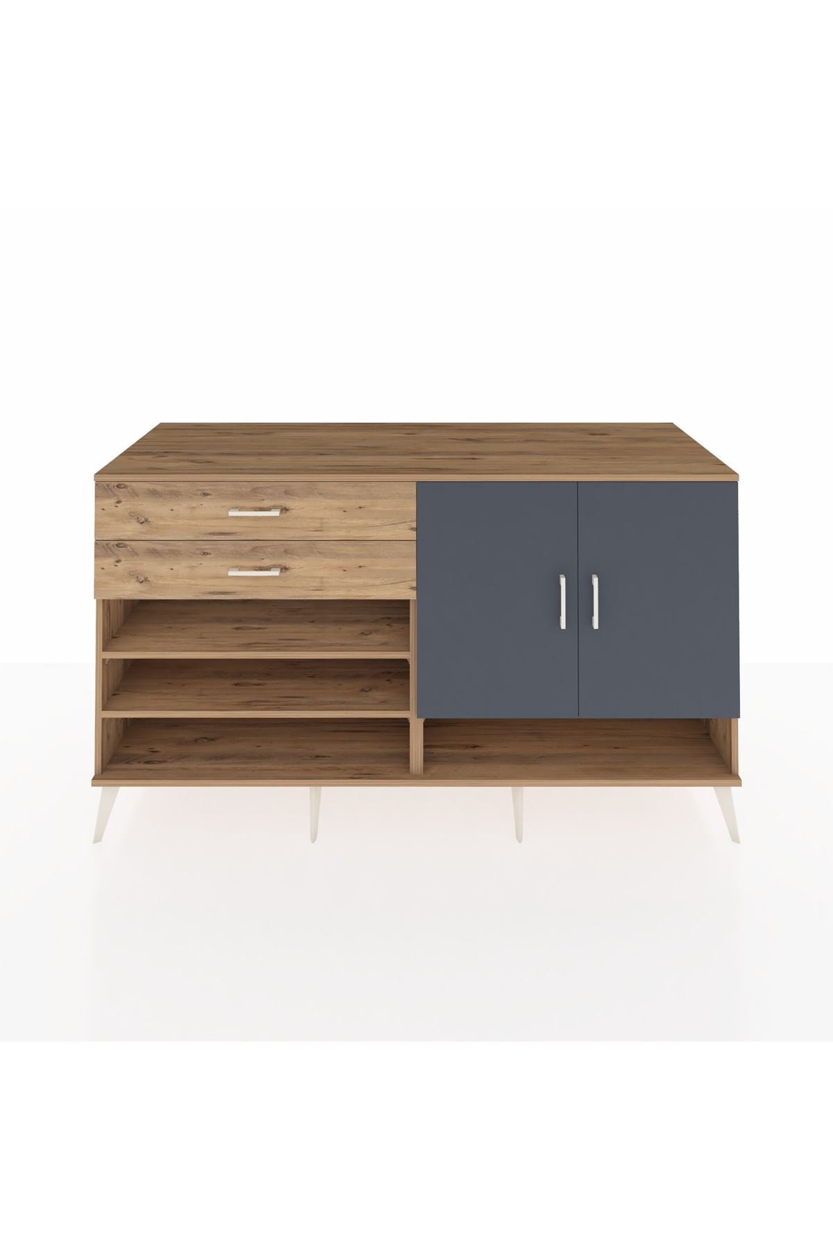 Kronos Konsol 4 Raflı 2 Çekmeceli 2 Kapaklı 176x59x99 Çam-Antrasit/Çam