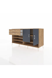 Kronos Konsol 4 Raflı 2 Çekmeceli 2 Kapaklı 176x59x99 Çam-Antrasit/Çam