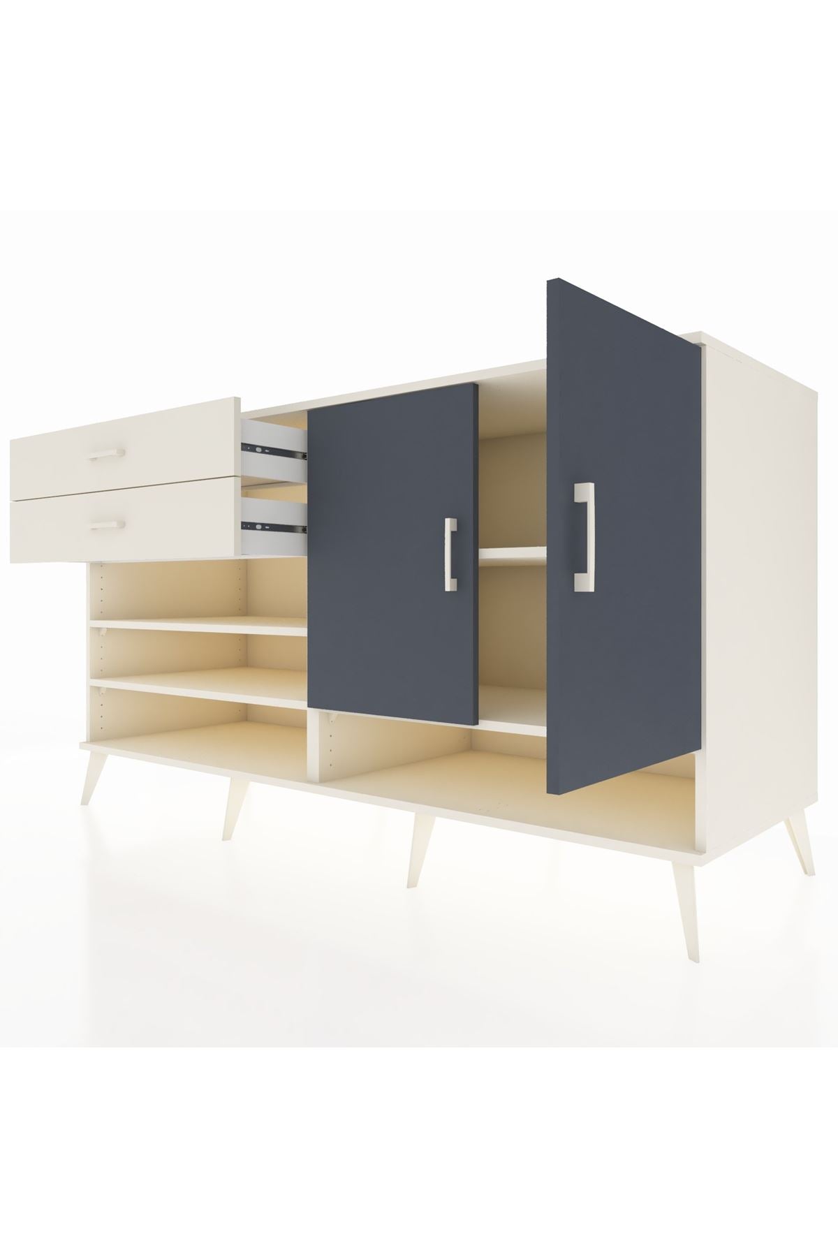 Kronos Konsol 4 Raflı 2 Çekmeceli 2 Kapaklı 176x59x99 Aytaşı-Antrasit/Aytaşı