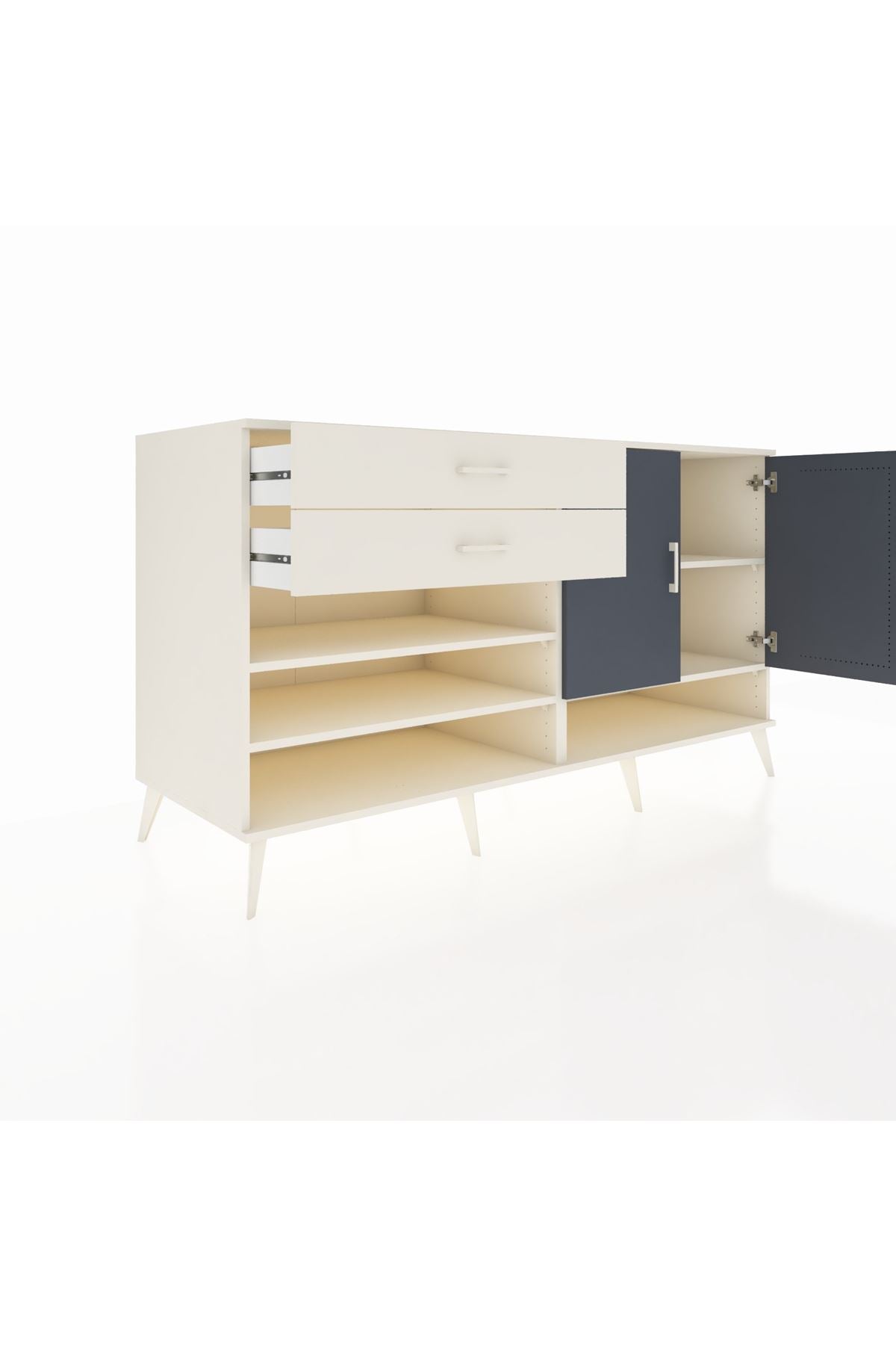 Kronos Konsol 4 Raflı 2 Çekmeceli 2 Kapaklı 176x59x99 Aytaşı-Antrasit/Aytaşı