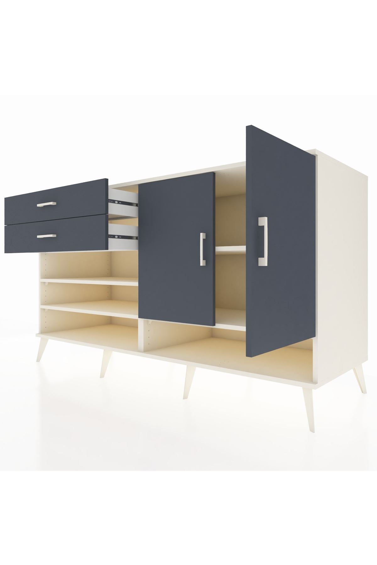 Kronos Konsol 4 Raflı 2 Çekmeceli 2 Kapaklı 176x59x99 Aytaşı-Antrasit