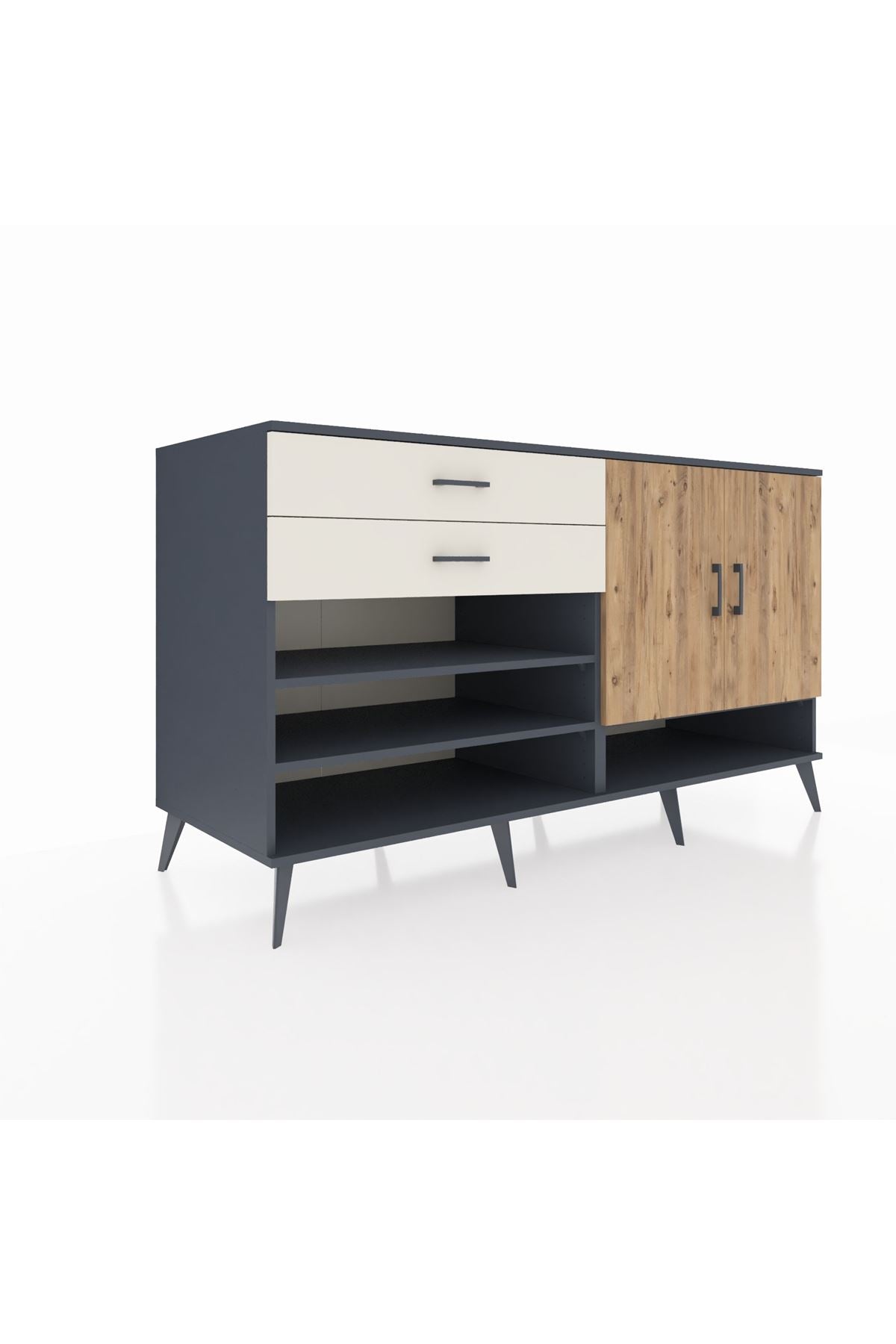 Kronos Konsol 4 Raflı 2 Çekmeceli 2 Kapaklı 176x59x99 Antrasit-Çam/Aytaşı