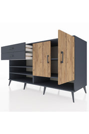 Kronos Konsol 4 Raflı 2 Çekmeceli 2 Kapaklı 176x59x99 Antrasit-Çam/Antrasit