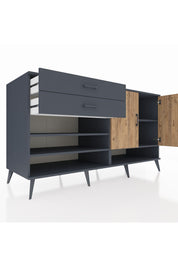 Kronos Konsol 4 Raflı 2 Çekmeceli 2 Kapaklı 176x59x99 Antrasit-Çam/Antrasit