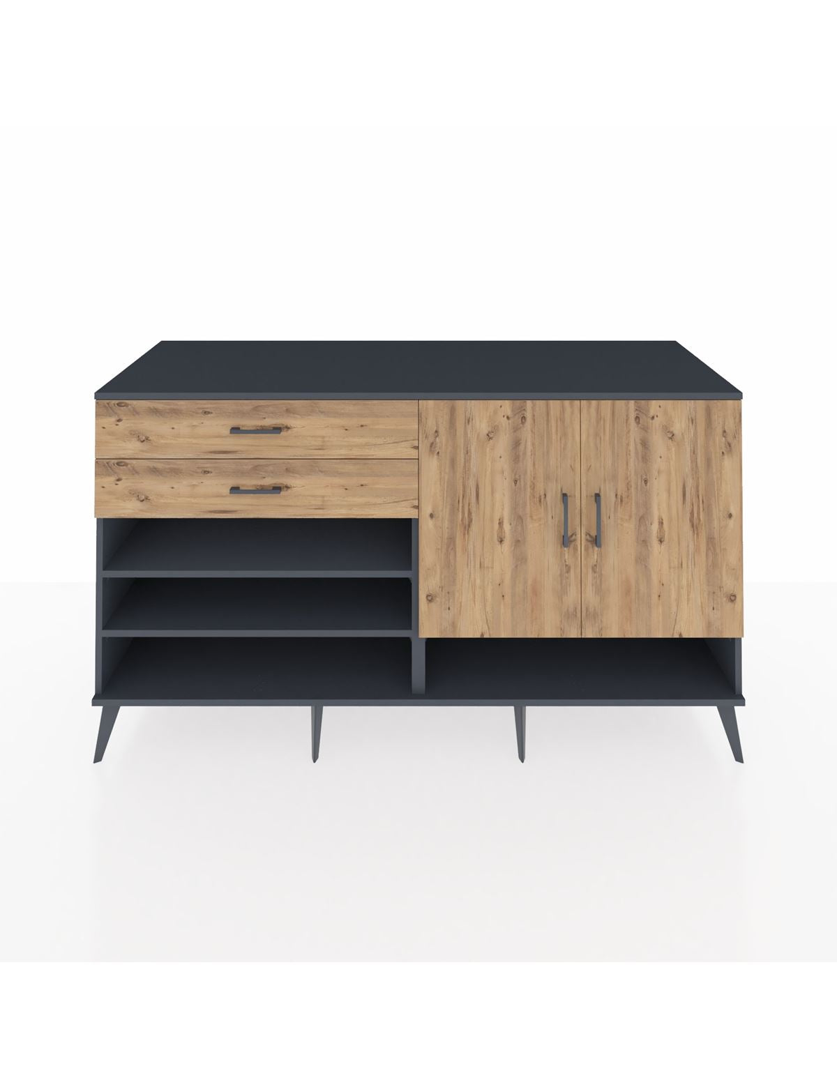 Kronos Konsol 4 Raflı 2 Çekmeceli 2 Kapaklı 176x59x99 Antrasit-Çam