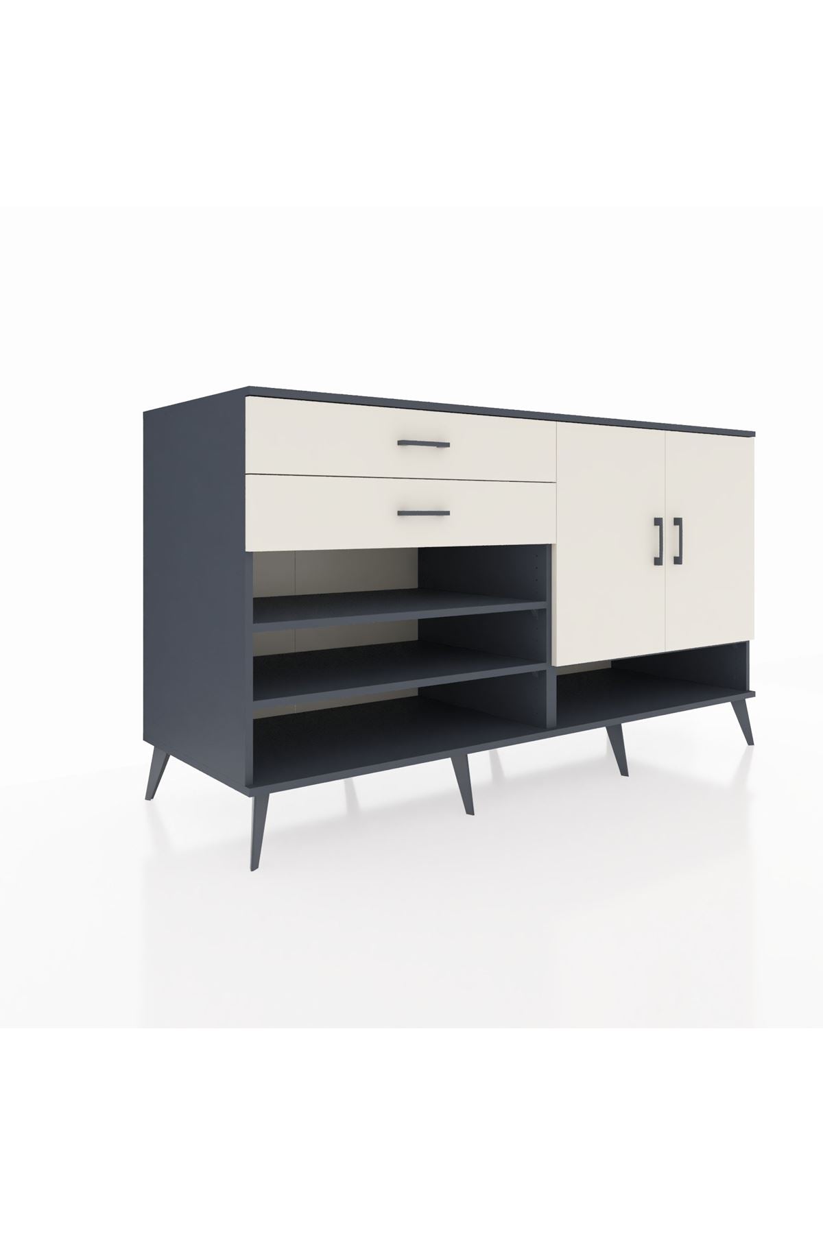 Kronos Konsol 4 Raflı 2 Çekmeceli 2 Kapaklı 176x59x99 Antrasit-Aytaşı