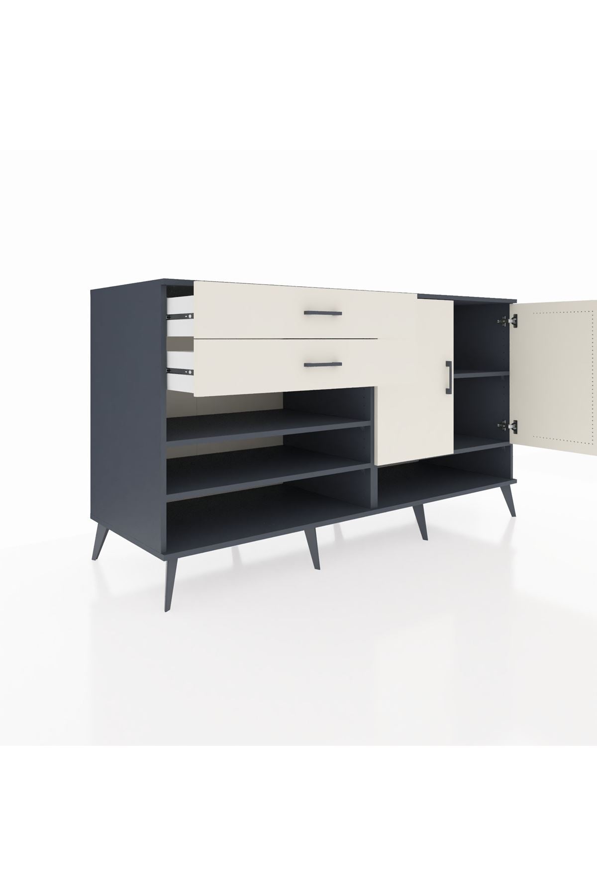 Kronos Konsol 4 Raflı 2 Çekmeceli 2 Kapaklı 176x59x99 Antrasit-Aytaşı