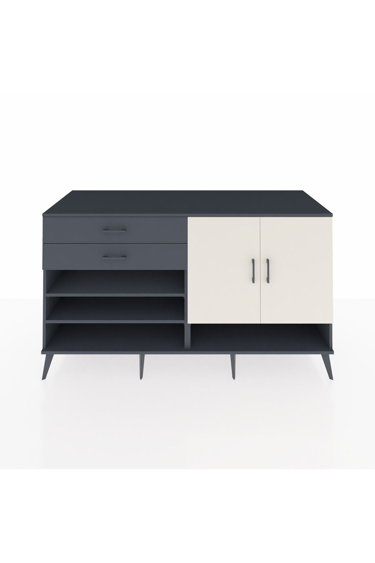 Kronos Konsol 4 Raflı 2 Çekmeceli 2 Kapaklı 176x59x99 Antrasit-Aytaşı/Antrasit