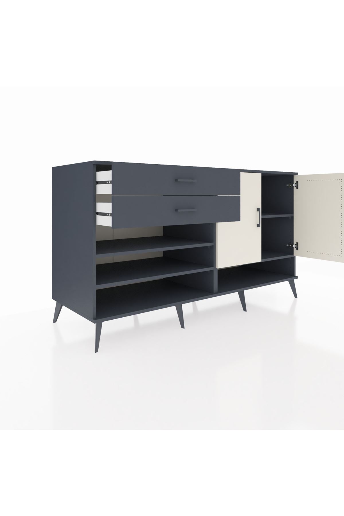 Kronos Konsol 4 Raflı 2 Çekmeceli 2 Kapaklı 176x59x99 Antrasit-Aytaşı/Antrasit