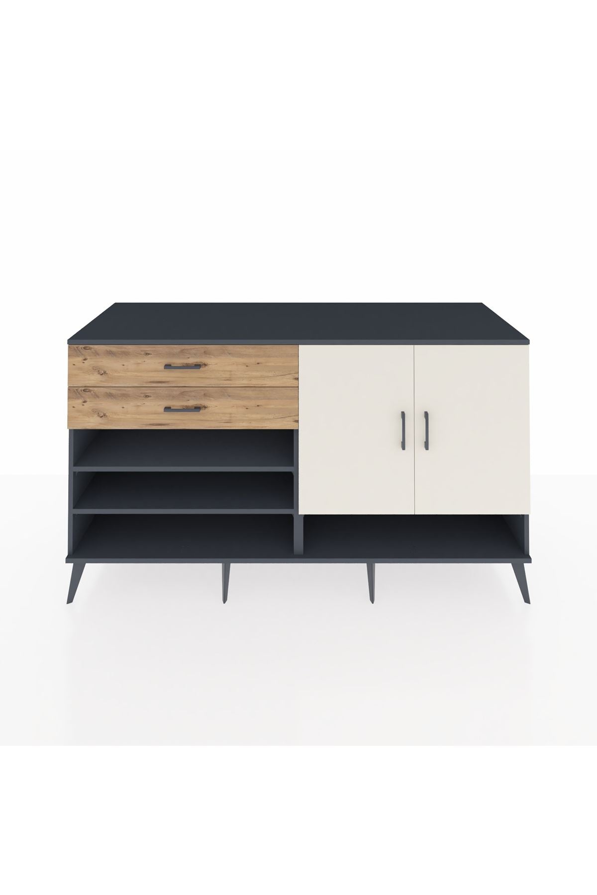 Kronos Konsol 4 Raflı 2 Çekmeceli 2 Kapaklı 176x59x99 Antrasit-Aytaşı/Çam