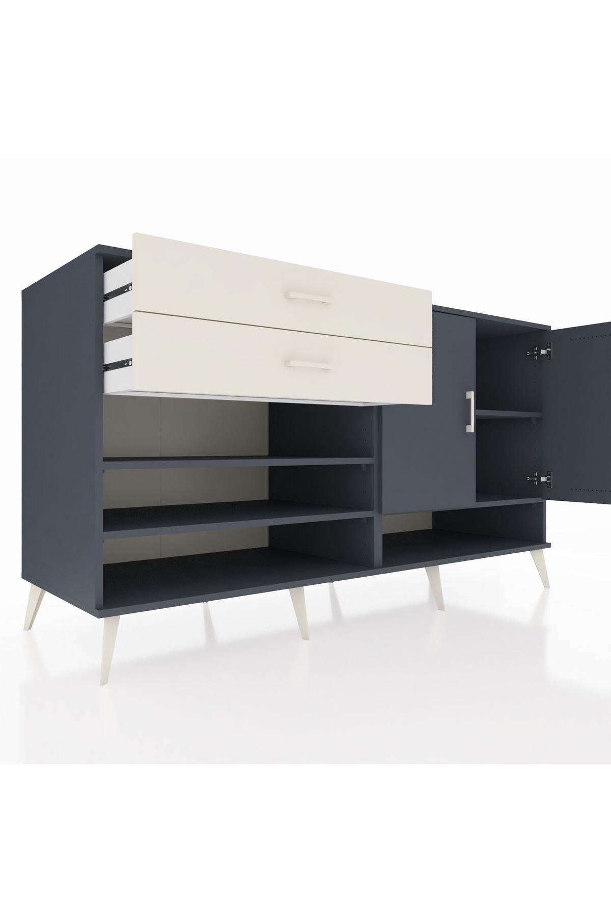 Kronos Konsol 4 Raflı 2 Çekmeceli 2 Kapaklı 176x59x99 Antrasit-Antrasit/Aytaşı