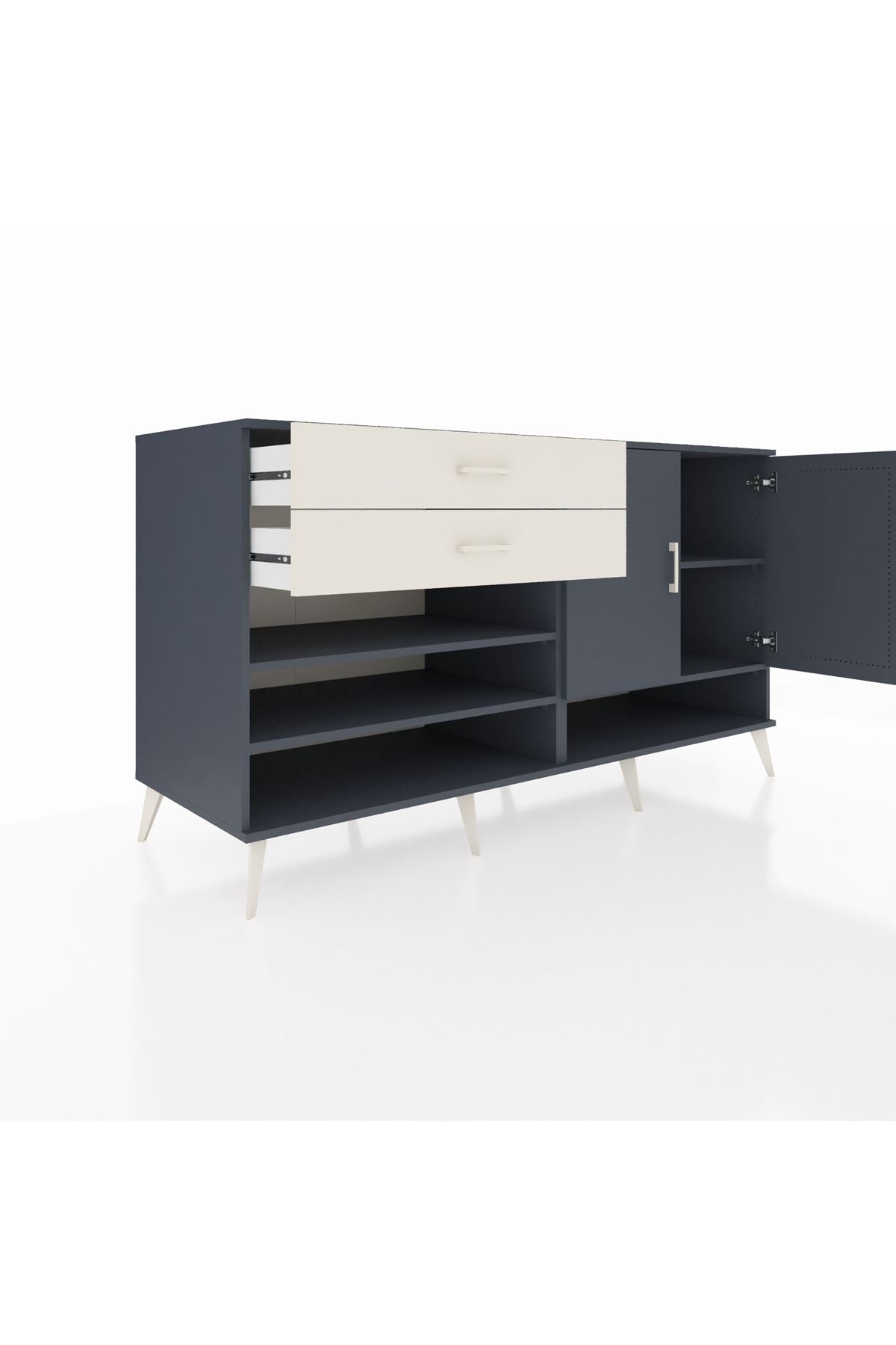 Kronos Konsol 4 Raflı 2 Çekmeceli 2 Kapaklı 176x59x99 Antrasit-Antrasit/Aytaşı