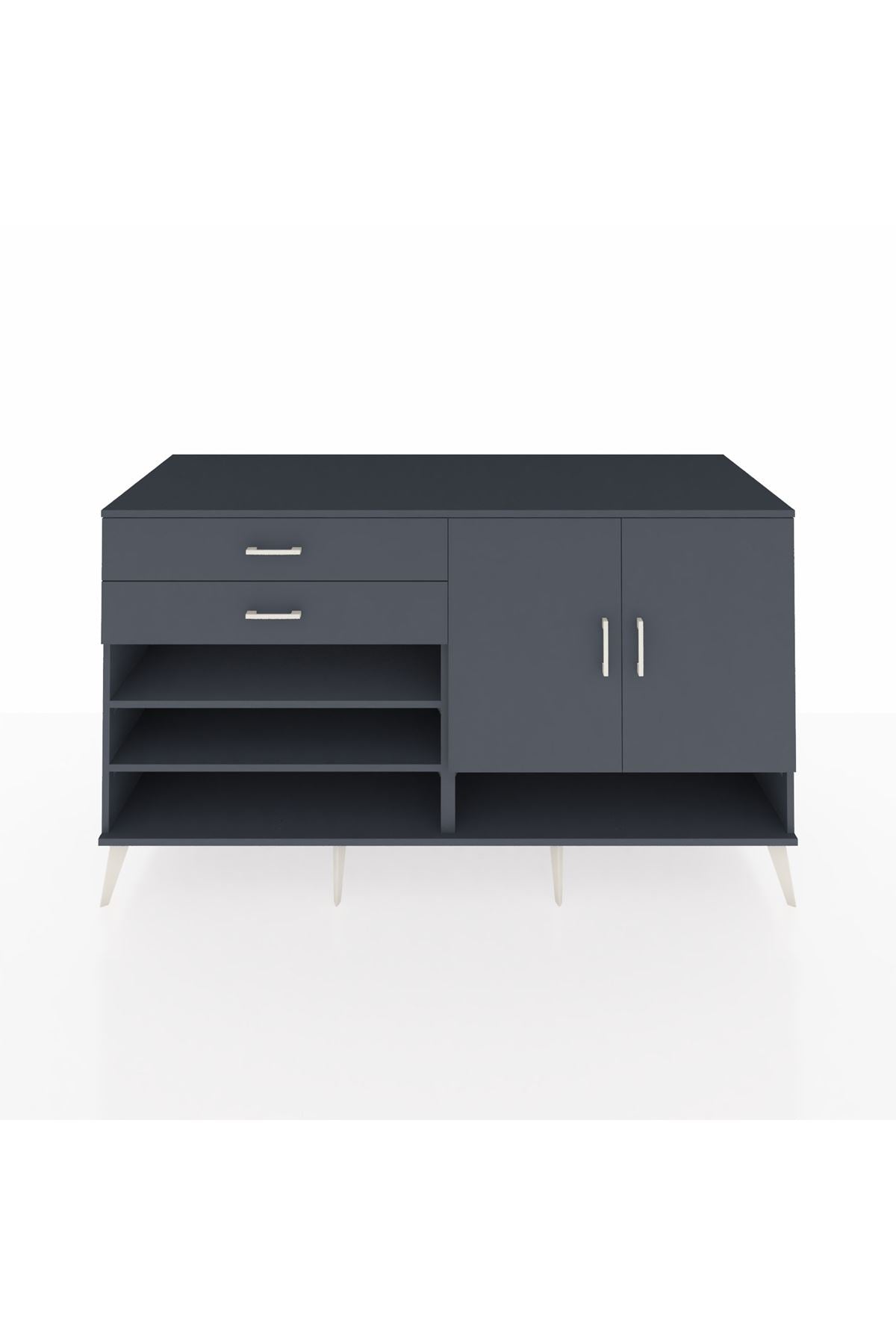 Kronos Konsol 4 Raflı 2 Çekmeceli 2 Kapaklı 176x59x99 Antrasit-Antrasit