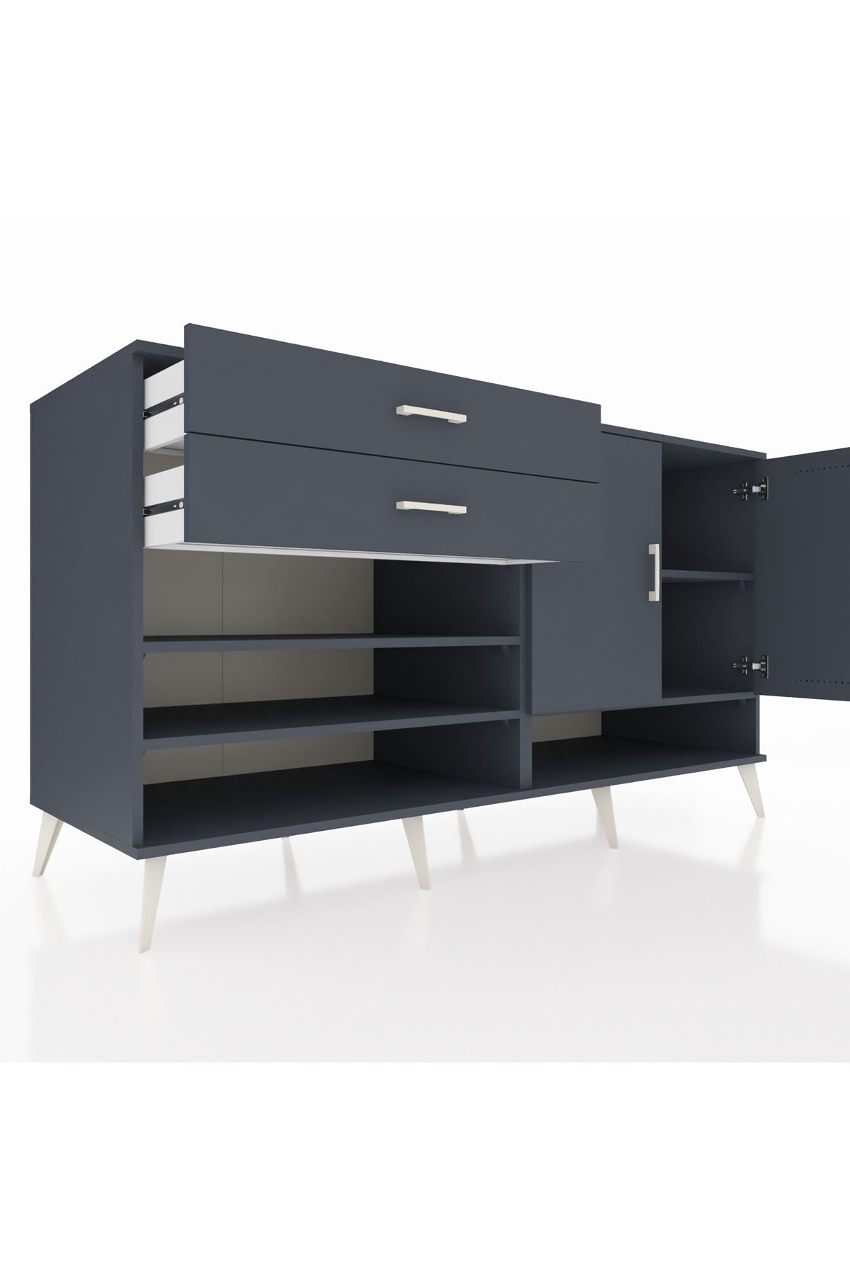 Kronos Konsol 4 Raflı 2 Çekmeceli 2 Kapaklı 176x59x99 Antrasit-Antrasit