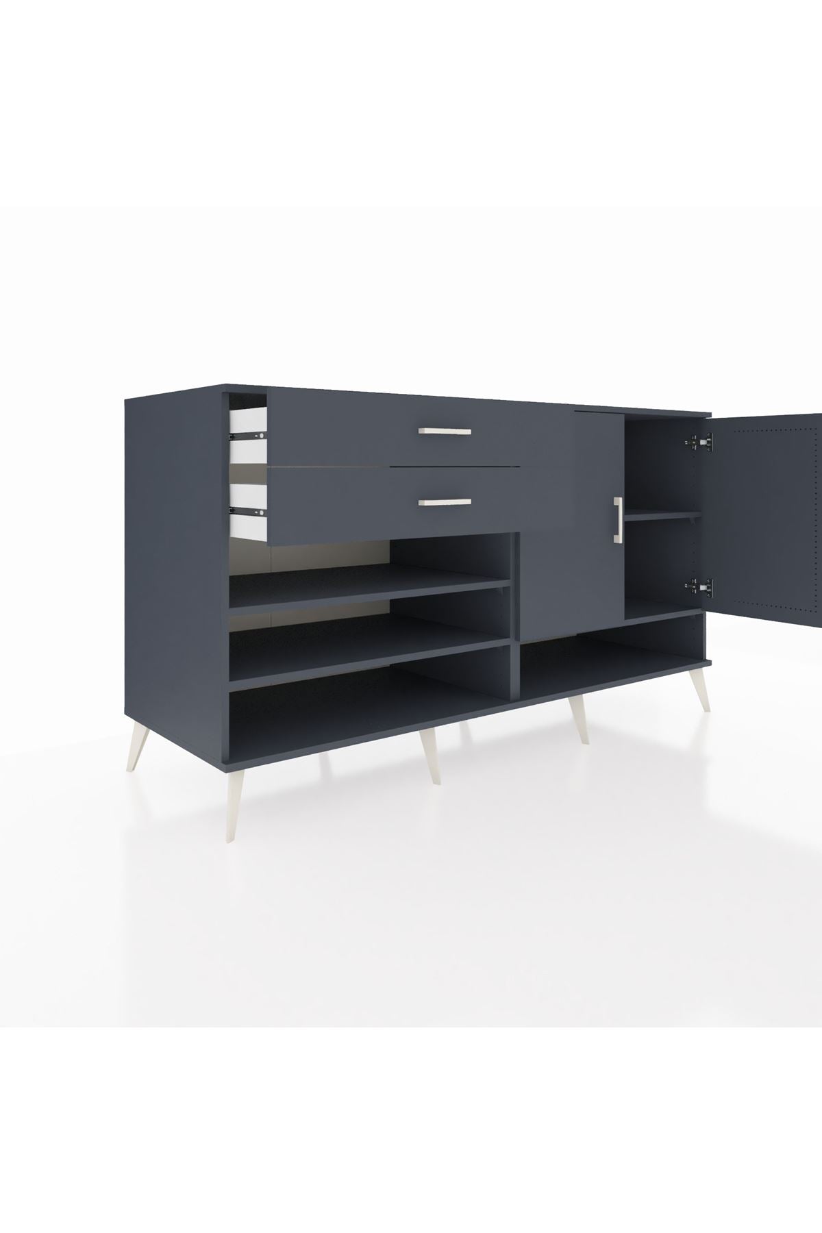 Kronos Konsol 4 Raflı 2 Çekmeceli 2 Kapaklı 176x59x99 Antrasit-Antrasit