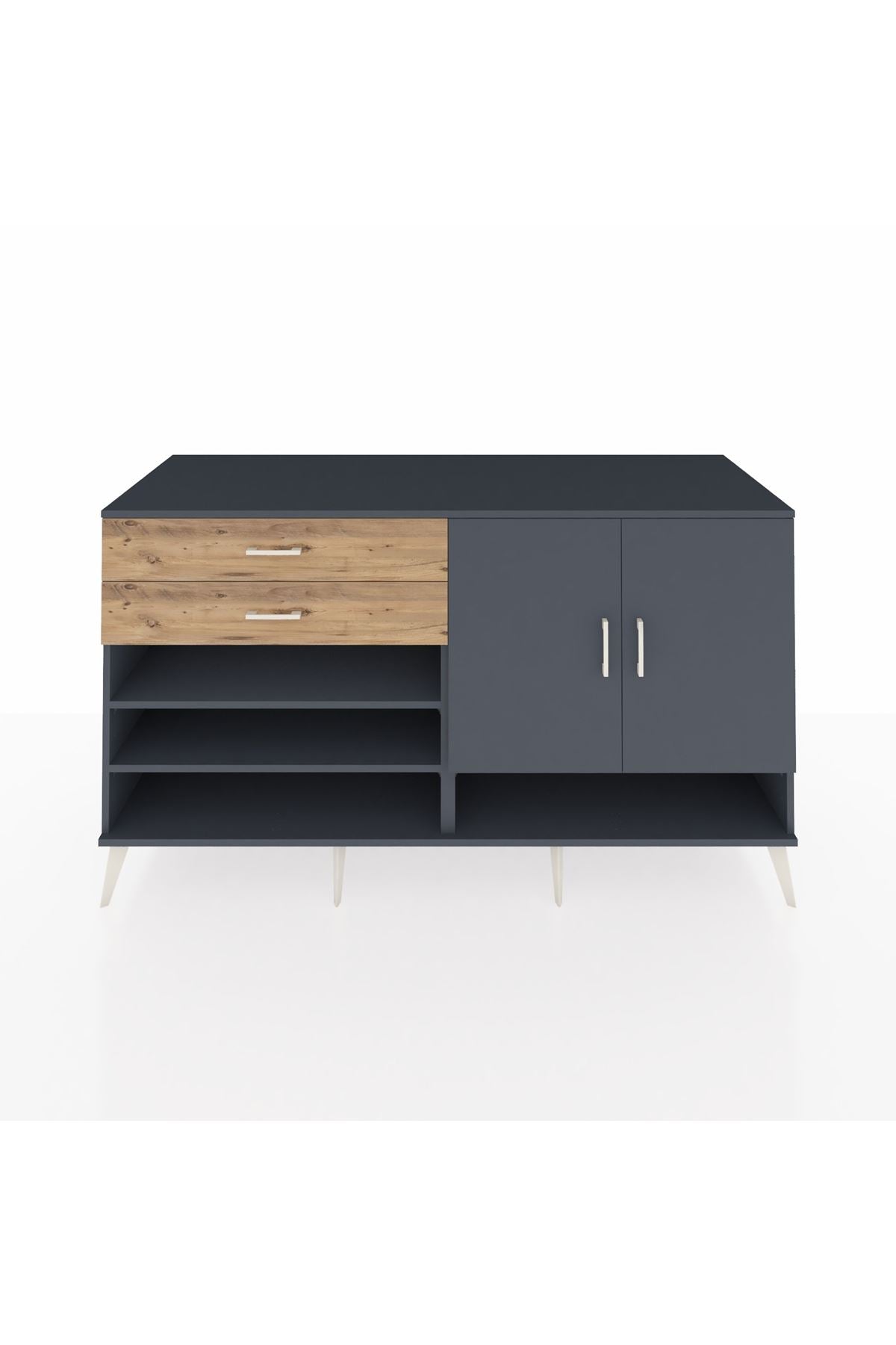 Kronos Konsol 4 Raflı 2 Çekmeceli 2 Kapaklı 176x59x99 Antrasit-Antrasit/Çam