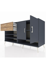 Kronos Konsol 4 Raflı 2 Çekmeceli 2 Kapaklı 176x59x99 Antrasit-Antrasit/Çam