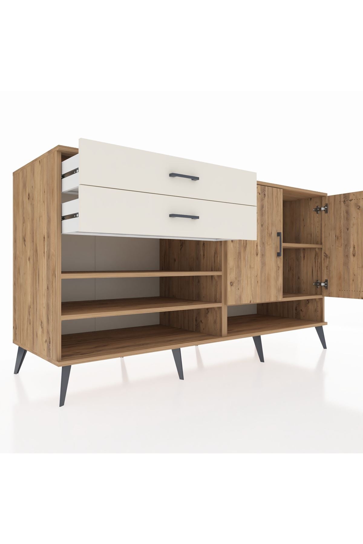 Kronos Konsol 4 Raflı 2 Çekmeceli 2 Kapaklı 176x59x99 Çam-Çam/Aytaşı