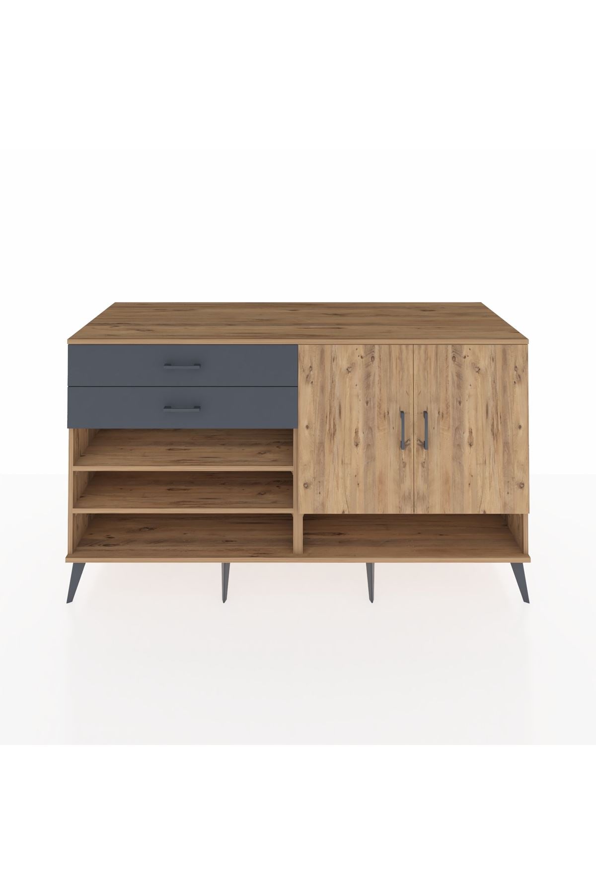 Kronos Konsol 4 Raflı 2 Çekmeceli 2 Kapaklı 176x59x99 Çam-Çam/Antrasit