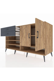 Kronos Konsol 4 Raflı 2 Çekmeceli 2 Kapaklı 176x59x99 Çam-Çam/Antrasit