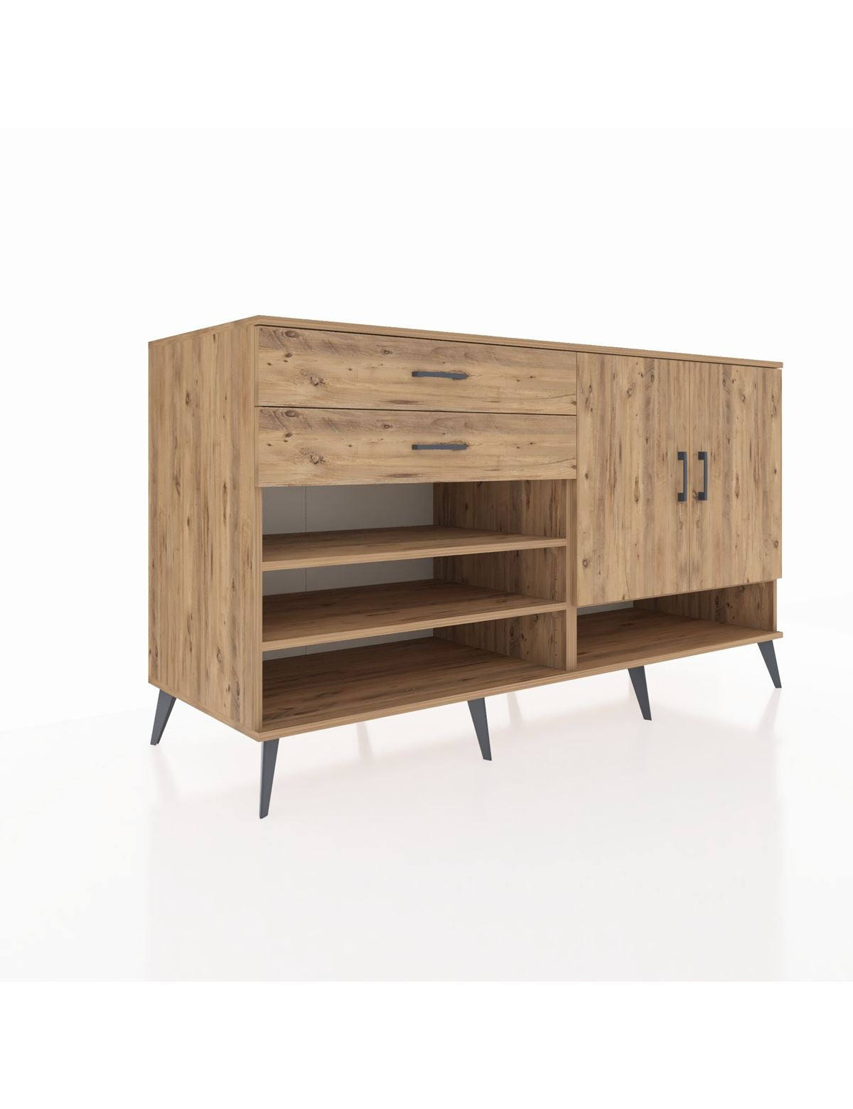 Kronos Konsol 4 Raflı 2 Çekmeceli 2 Kapaklı 176x59x99 Çam-Çam