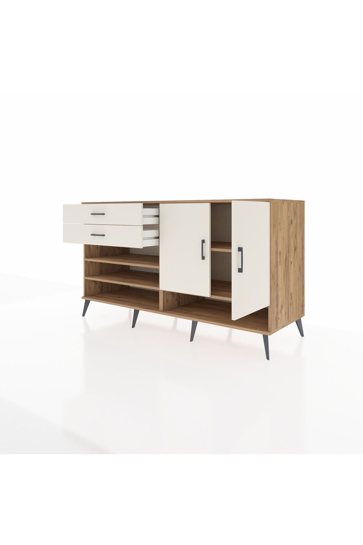 Kronos Konsol 4 Raflı 2 Çekmeceli 2 Kapaklı 176x59x99 Çam-Aytaşı