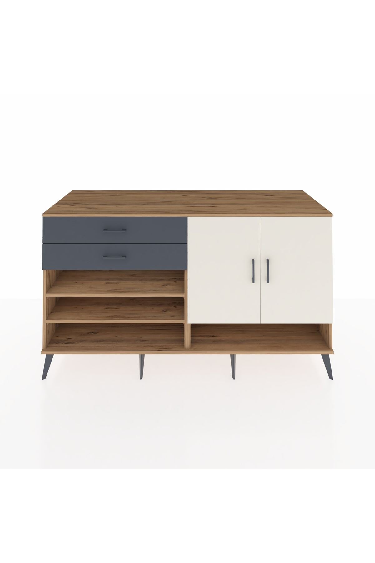 Kronos Konsol 4 Raflı 2 Çekmeceli 2 Kapaklı 176x59x99 Çam-Aytaşı/Antrasit