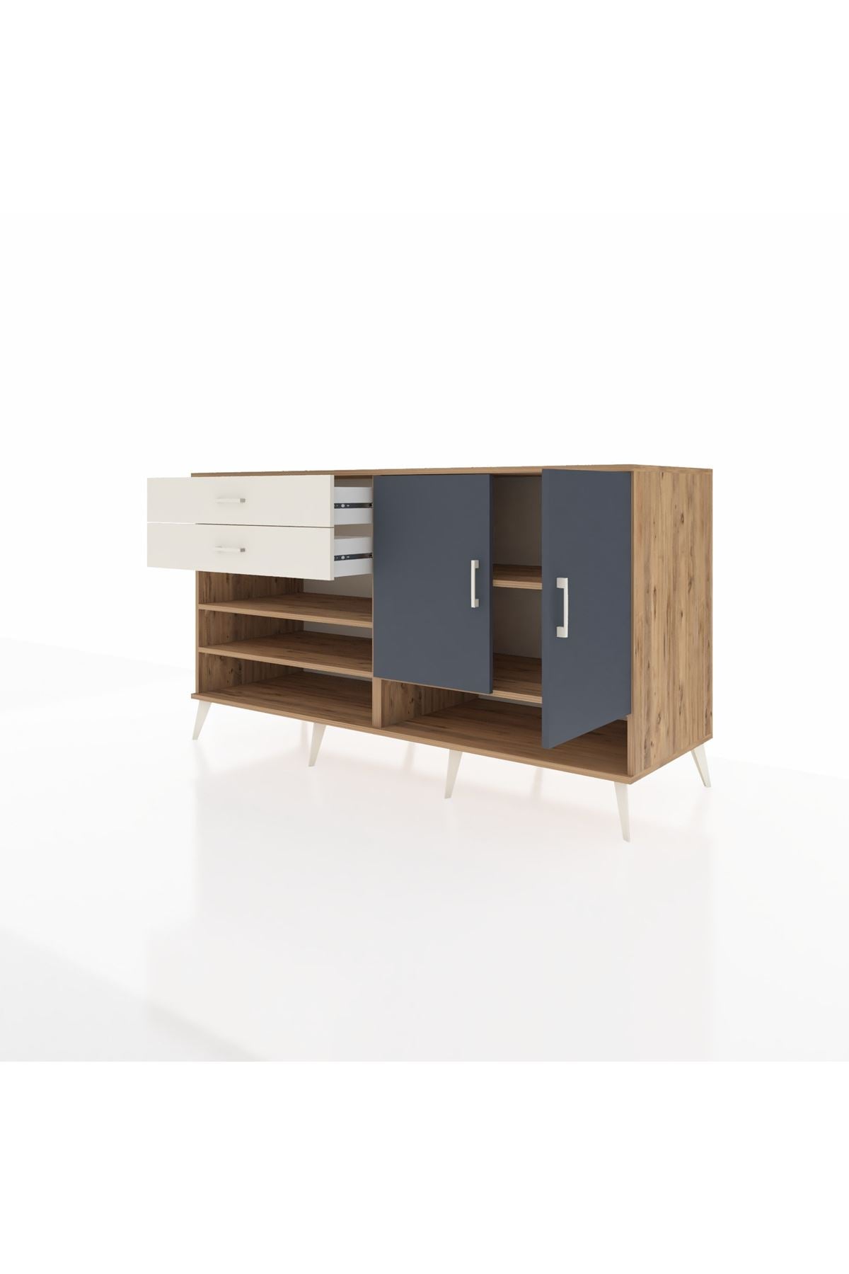 Kronos Konsol 4 Raflı 2 Çekmeceli 2 Kapaklı 176x59x99 Çam-Antrasit/Aytaşı