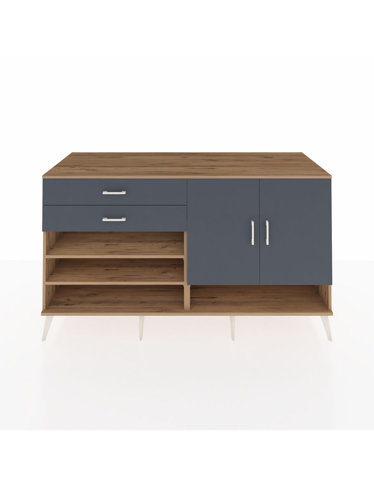 Kronos Konsol 4 Raflı 2 Çekmeceli 2 Kapaklı 176x59x99 Çam-Antrasit