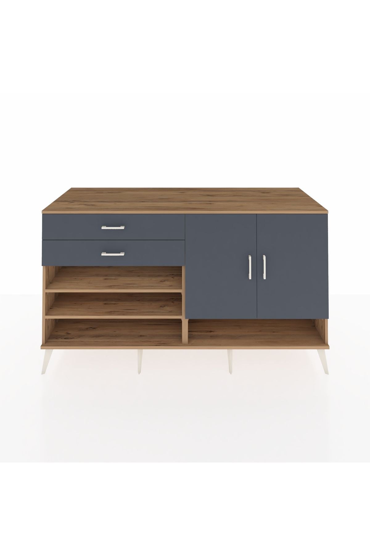 Kronos Konsol 4 Raflı 2 Çekmeceli 2 Kapaklı 176x59x99 Çam-Antrasit