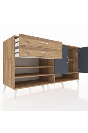 Kronos Konsol 4 Raflı 2 Çekmeceli 2 Kapaklı 176x59x99 Çam-Antrasit/Çam