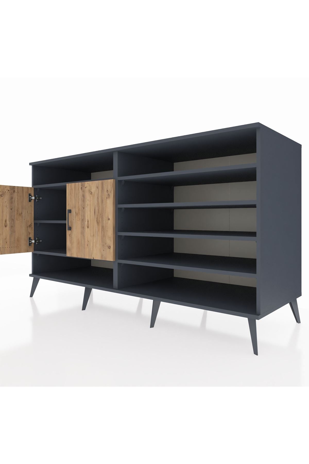 Kronos Konsol 7 Raflı 2 Kapaklı 176x59x99 Antrasit-Çam/Aytaşı