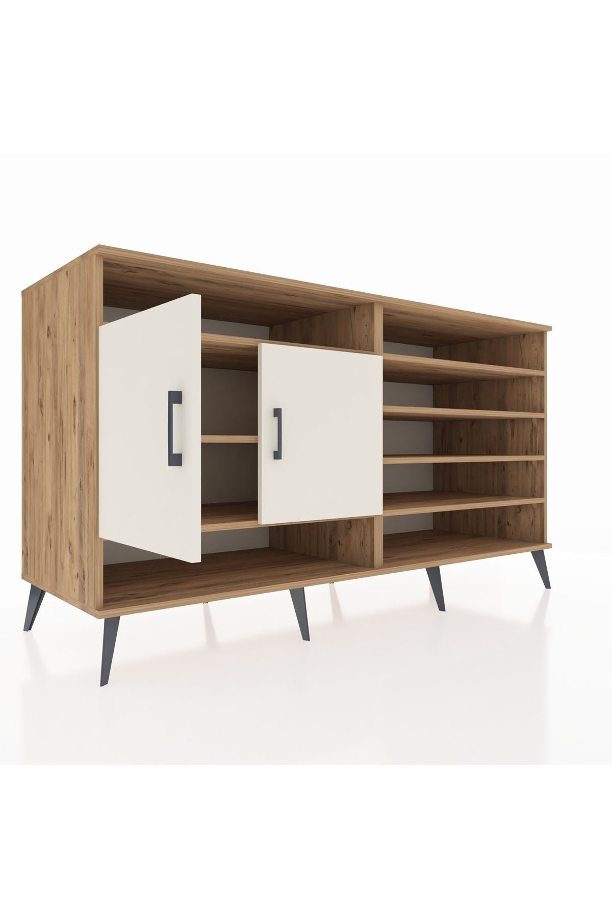 Kronos Konsol 7 Raflı 2 Kapaklı 176x59x99 Çam-Aytaşı/Antrasit