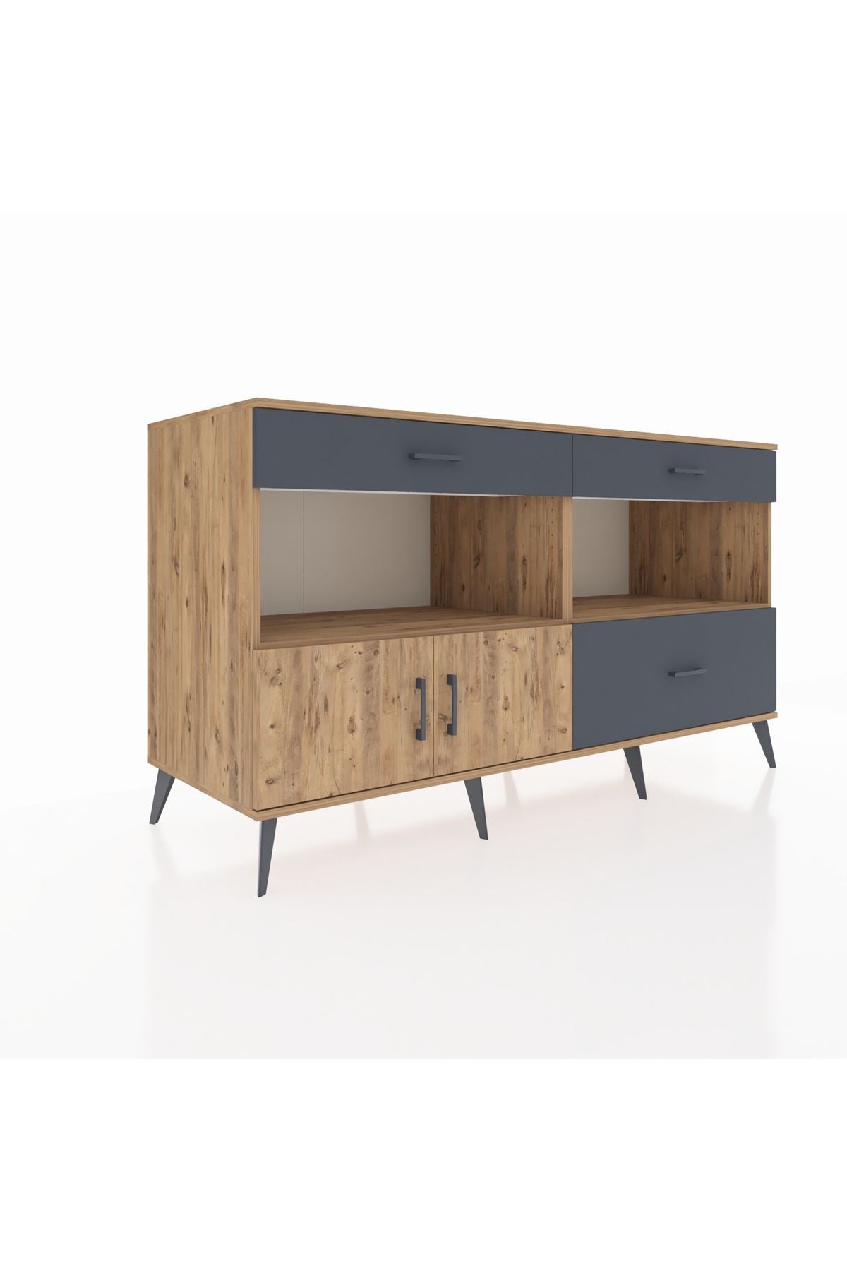 Kronos Konsol 2 Raflı 3 Çekmeceli 2 Kapaklı 176x59x99 Çam-Çam/Antrasit