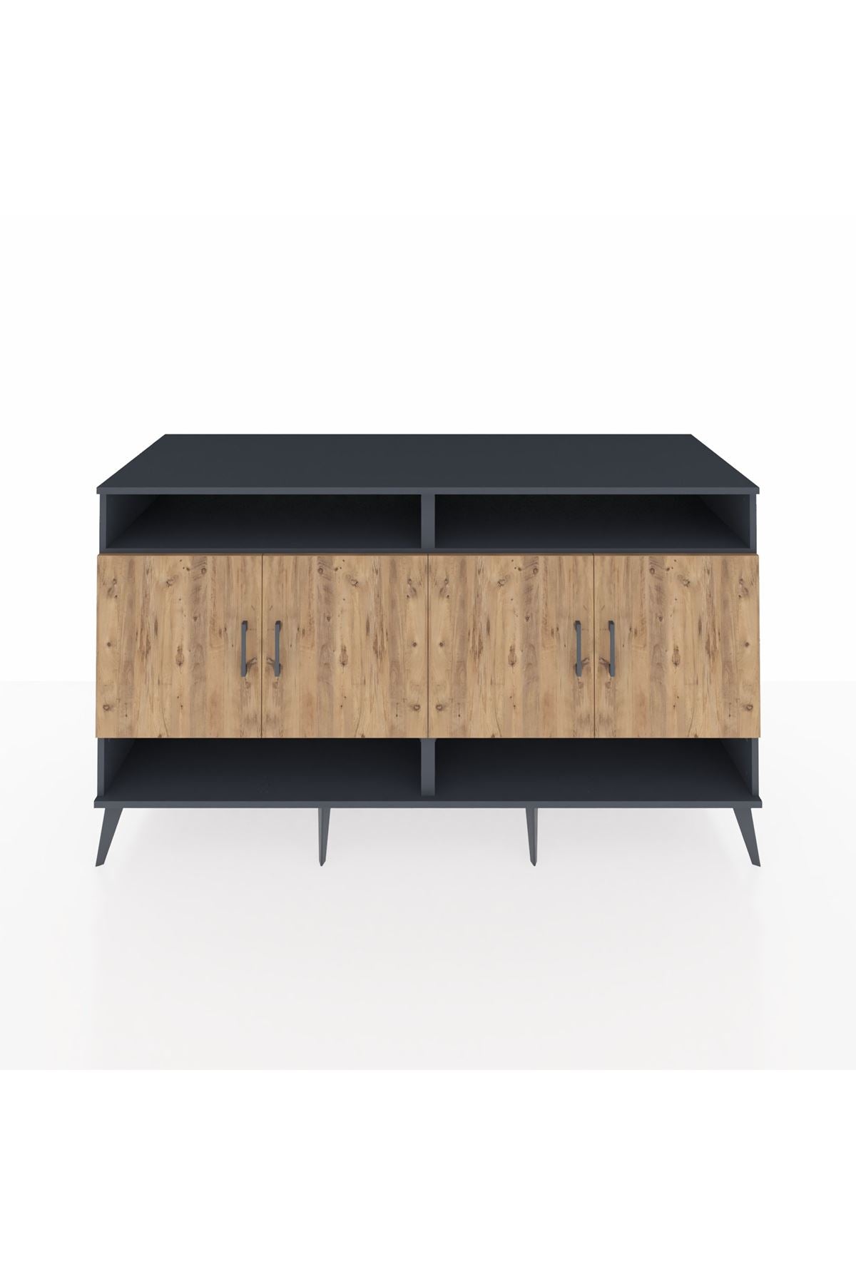 Kronos Konsol 6 Raflı 4 Kapaklı 176x59x99 Antrasit-Çam/Aytaşı