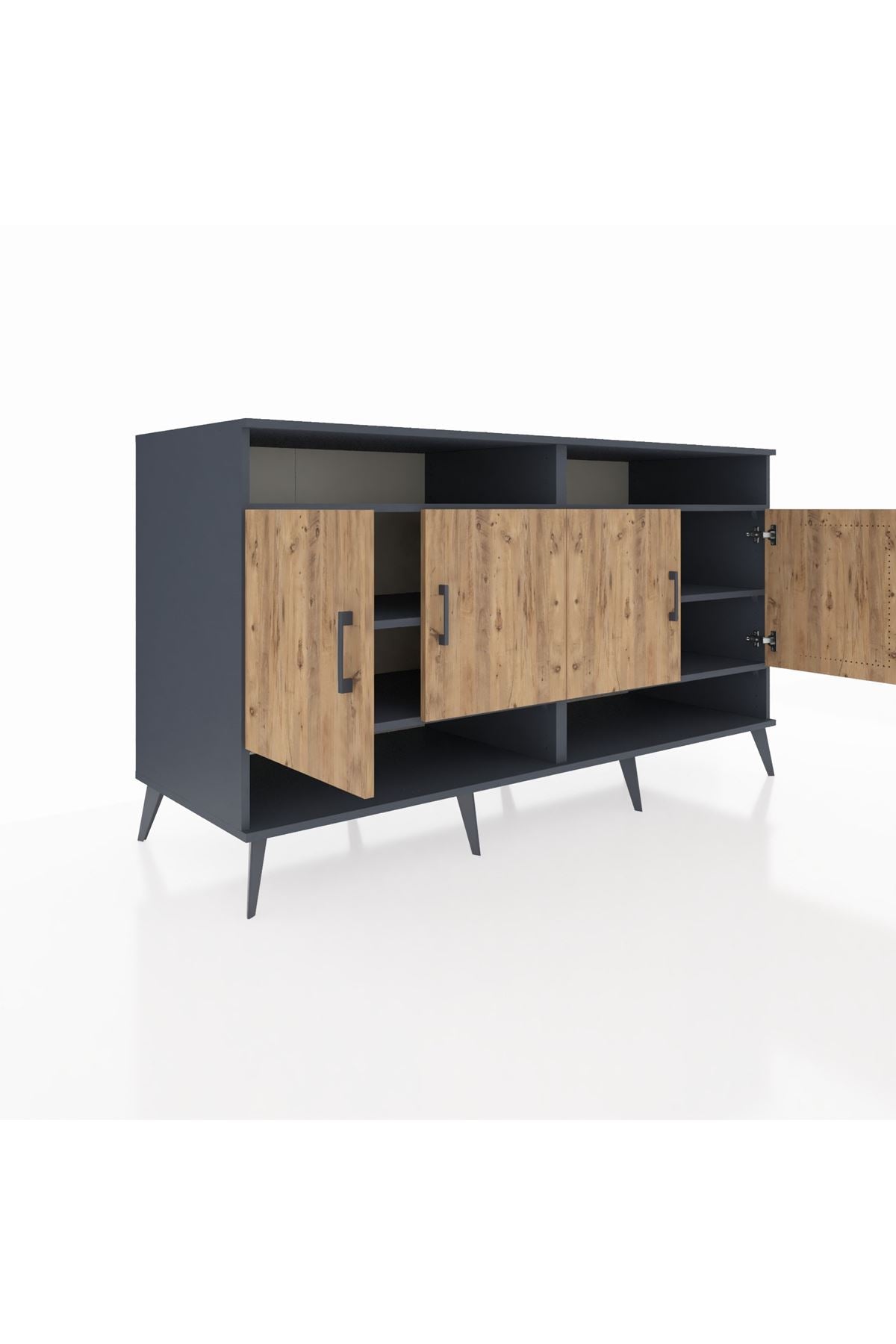 Kronos Konsol 6 Raflı 4 Kapaklı 176x59x99 Antrasit-Çam/Aytaşı