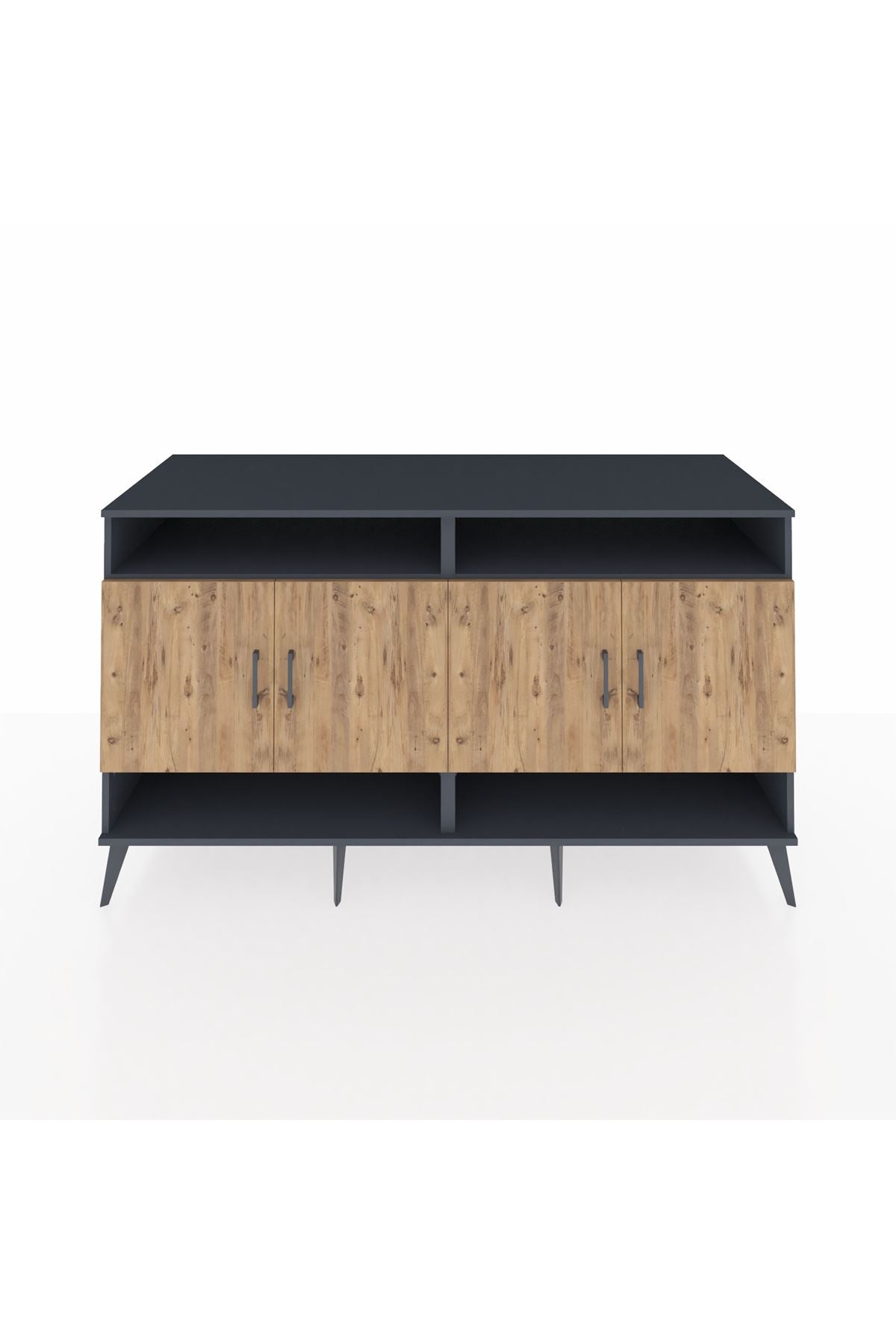 Kronos Konsol 6 Raflı 4 Kapaklı 176x59x99 Antrasit-Çam/Antrasit