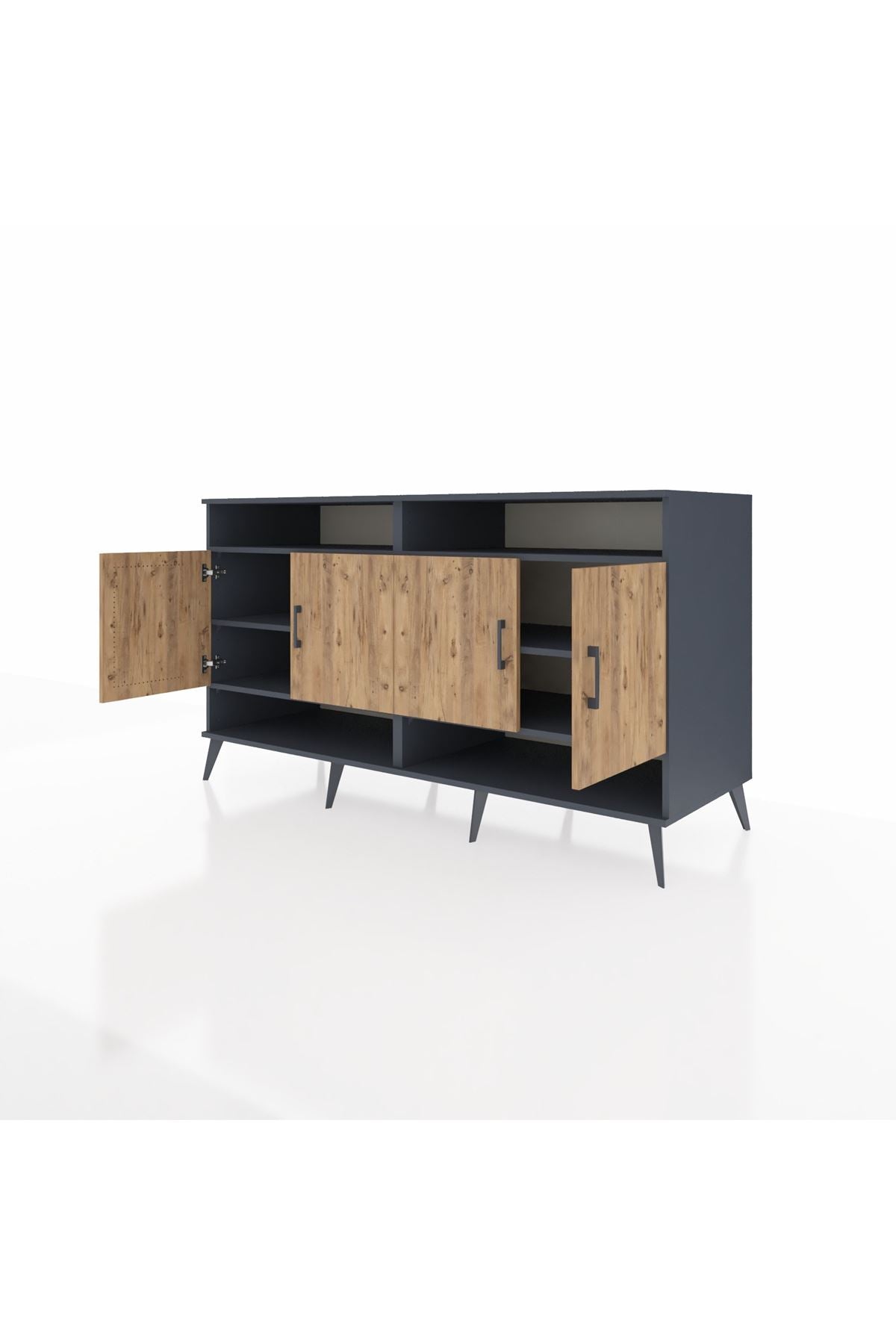 Kronos Konsol 6 Raflı 4 Kapaklı 176x59x99 Antrasit-Çam/Antrasit