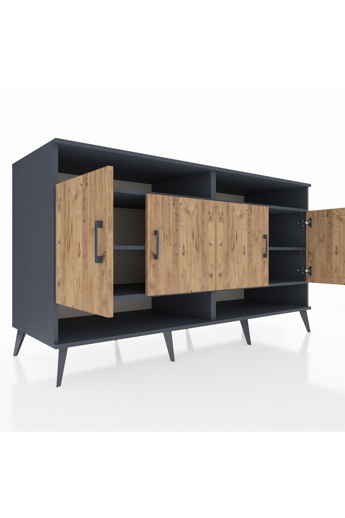 Kronos Konsol 6 Raflı 4 Kapaklı 176x59x99 Antrasit-Çam/Antrasit