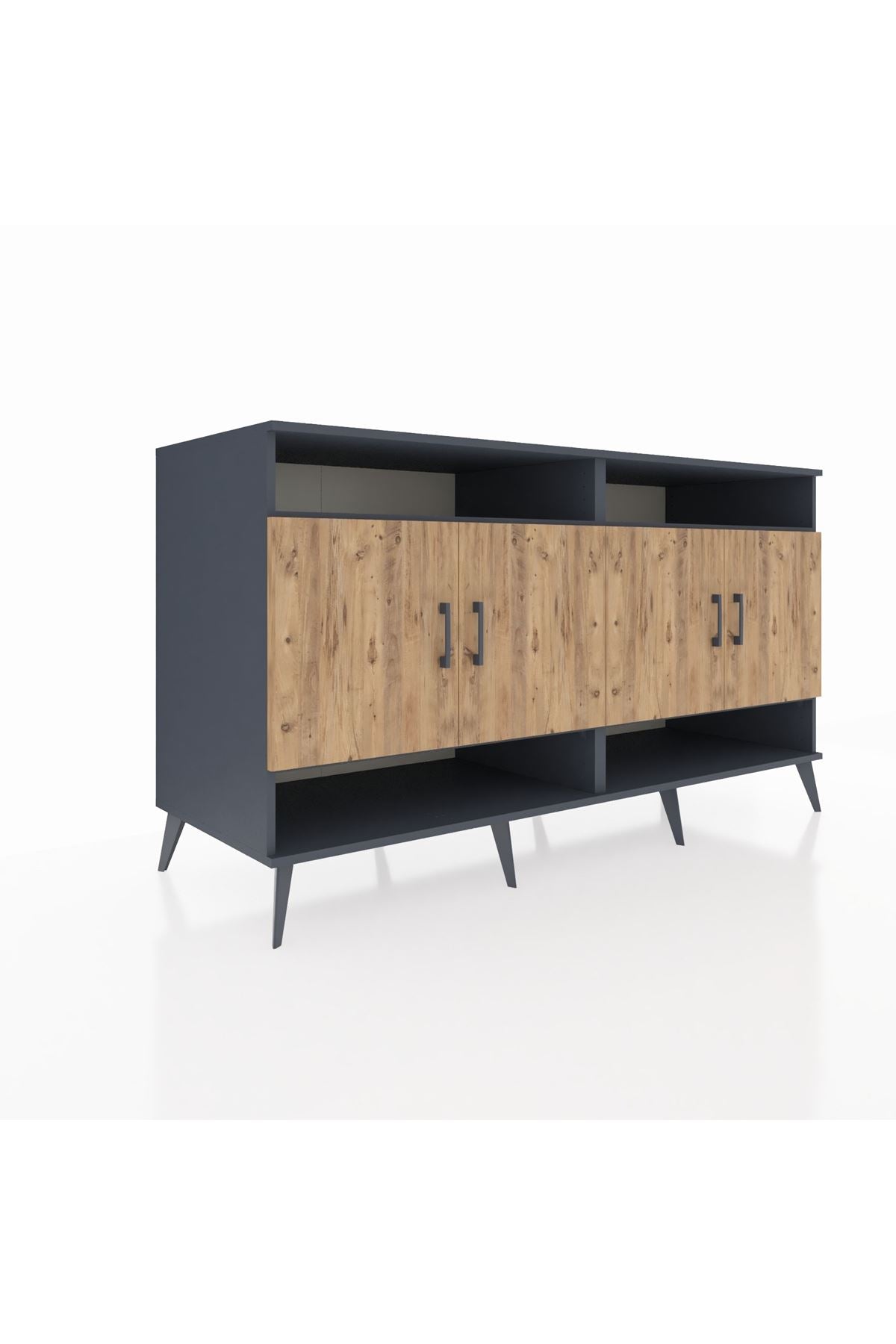 Kronos Konsol 6 Raflı 4 Kapaklı 176x59x99 Antrasit-Çam