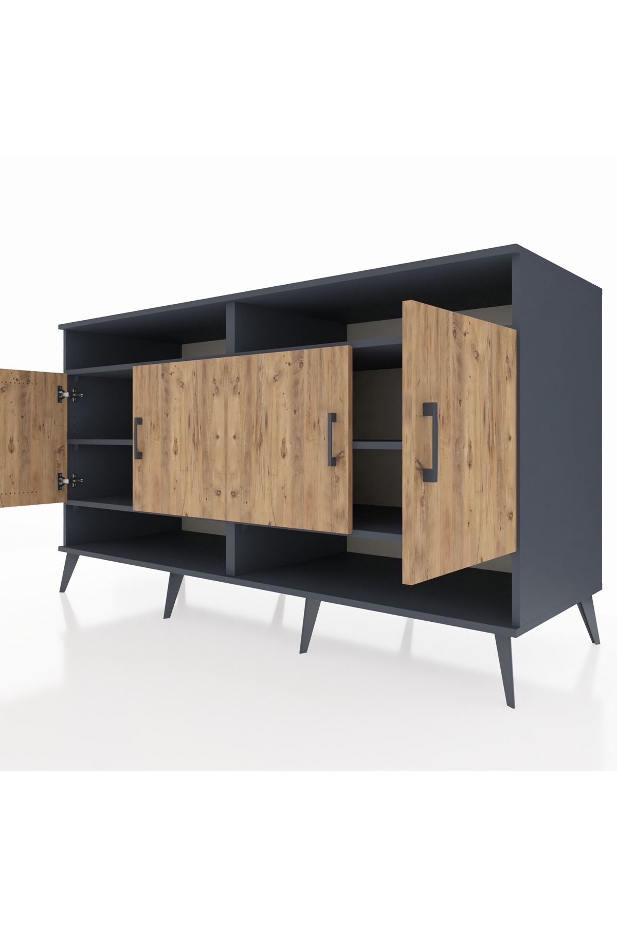 Kronos Konsol 6 Raflı 4 Kapaklı 176x59x99 Antrasit-Çam